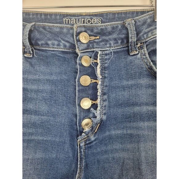 Maurices Jeans L Womens High Rise Dark Wash Raw Hem Buttonfly Skinny Denim - Picture 4 of 8